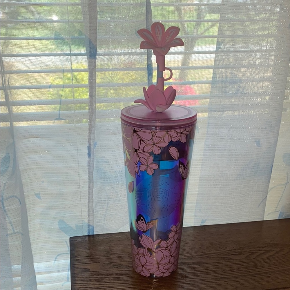 Floral Iridescent Tumbler with Pink Accents